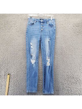 Risen Jeans Womens Jeans Size 7/28 Blue Distressed Button Fly Skinny *Read*